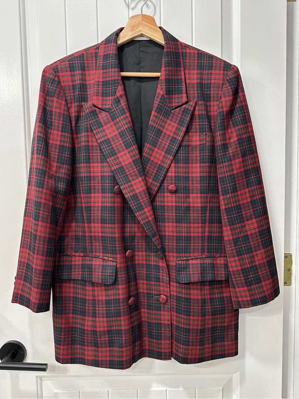 Tailored Classic Red & Black Plaid Double-Breasted Blazer by Khanh Tailor